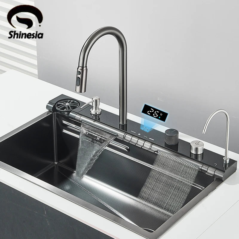 Shinesia Stainless Steel Waterfall Sink Digital Display Large