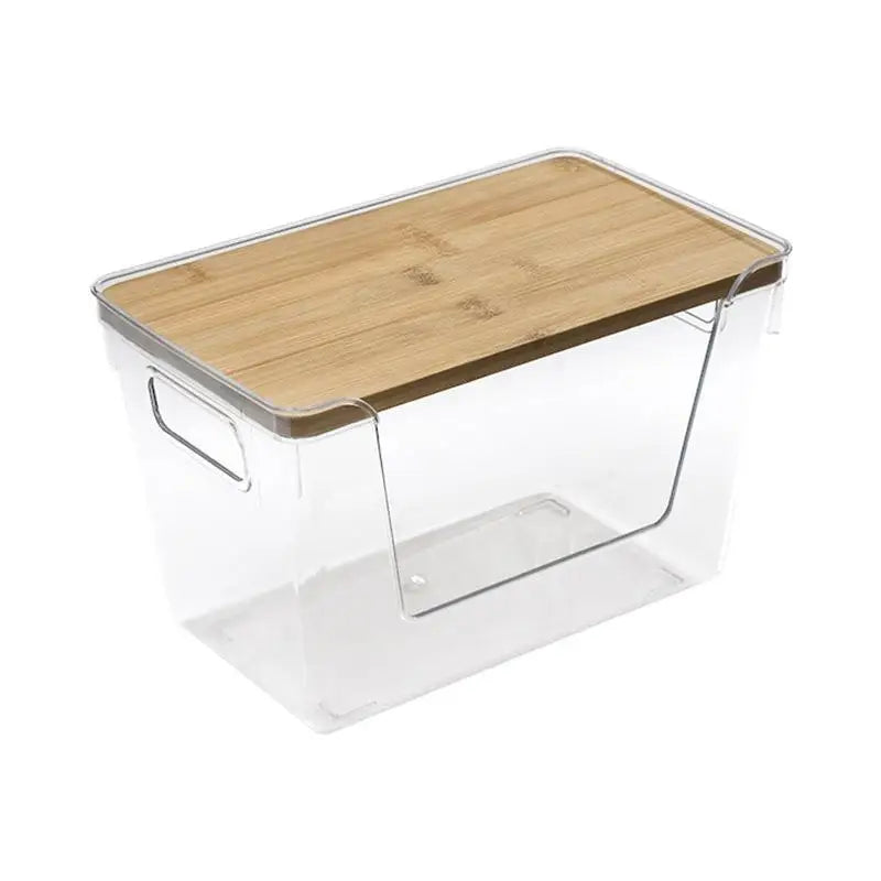 Stackable Pantry Organizers Wooden Lids Storage Clear Bins