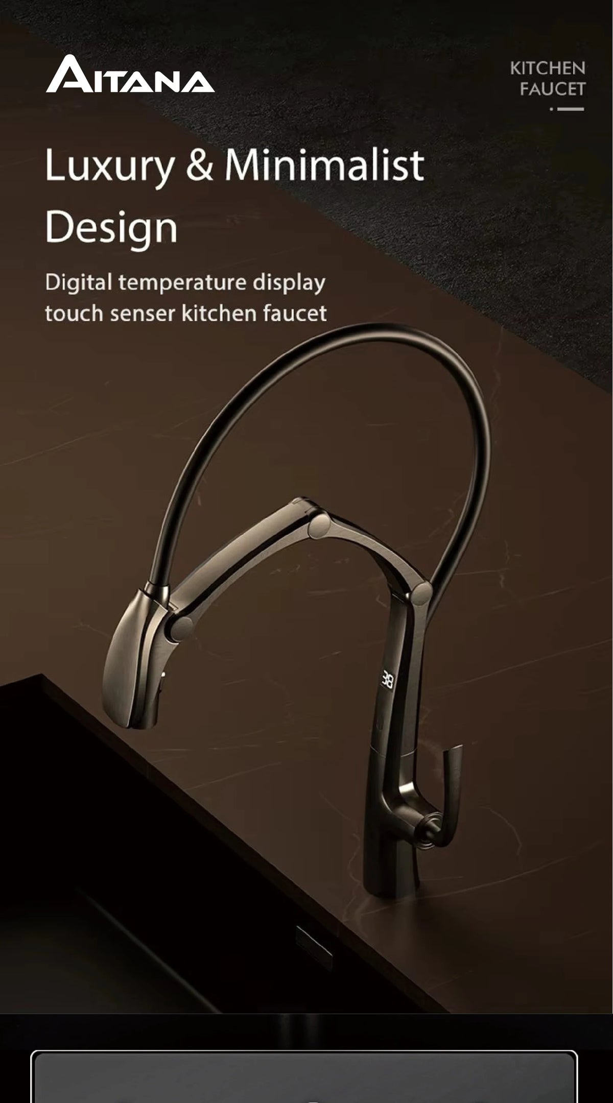 Aitana Gun Grey Luxury Brass Led Display Faucet
