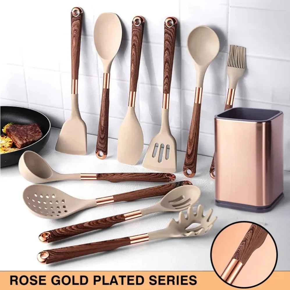 1-Pack Silicone Utensils Non-Stick Cooking Gold Plated Heat