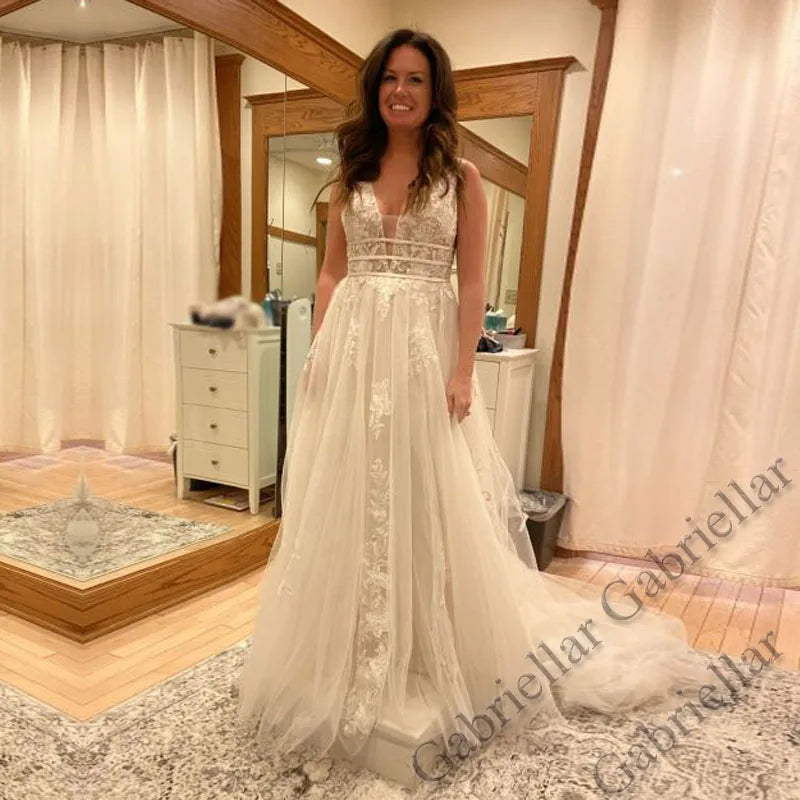 Gabriellar Attractive Wedding Dresses V-Neckline Sleeveless