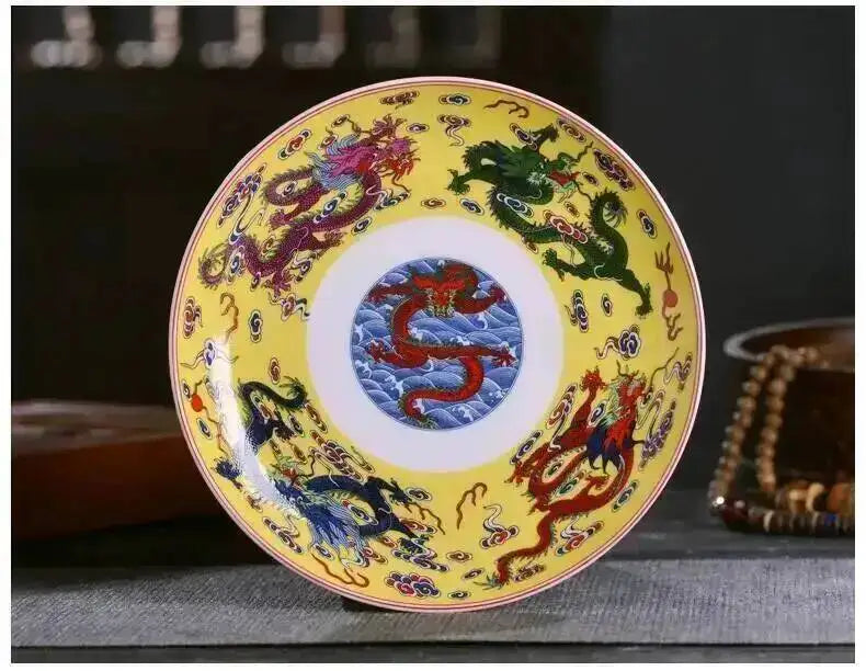 Ceramic Dragon Dish Chinese Bone Porcelain Deep Flat