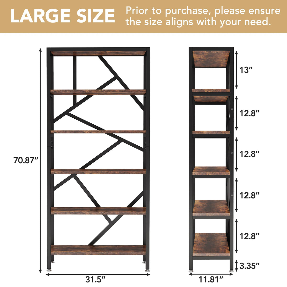 Tribesigns Bookshelf Storage Rack Standing Shelf Tier Industrial