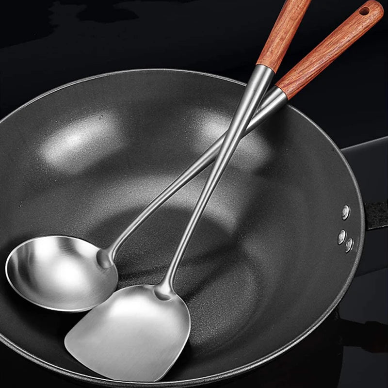 4/2pcs Long Handle Stainless Steel Wok Spatula Slotted