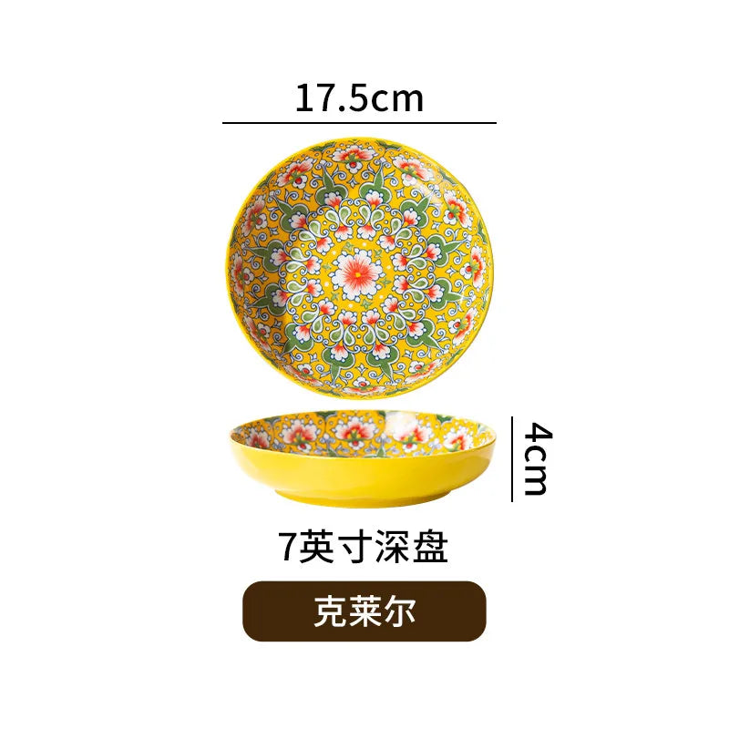 Bohemian Deep Ceramic Plate Dinnerware High-Quality Appearance
