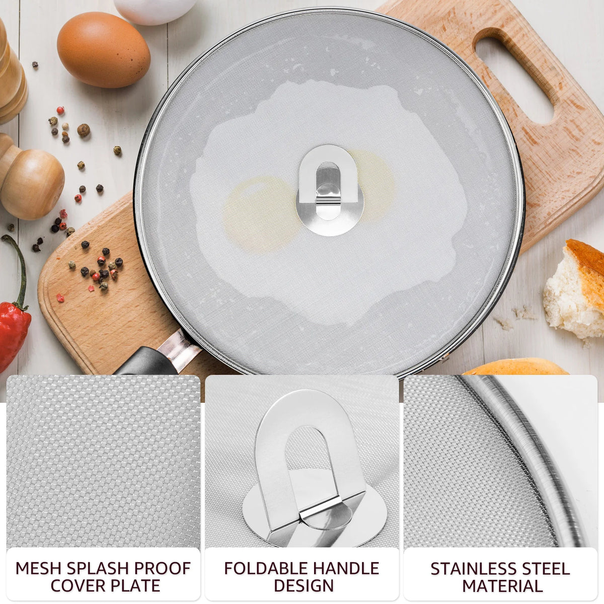 3pcs Stainless Steel Anti Splatter Guard Oil Net