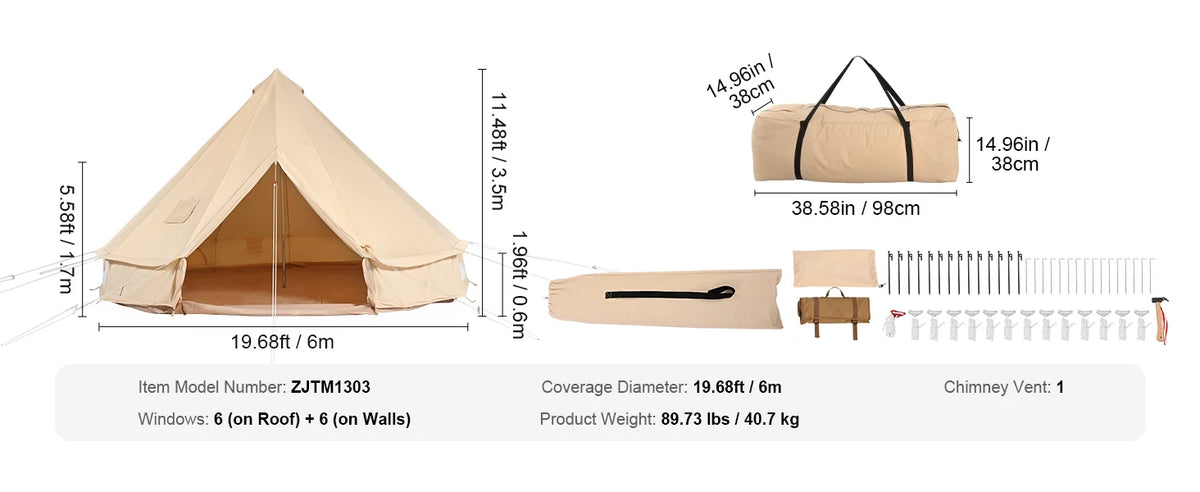 Succebuy Canvas Bell Tent Seasons 3m/6m Yurt Tent