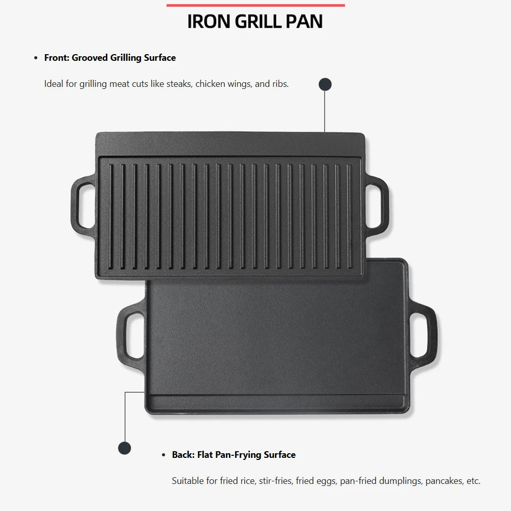 Cast Iron Reversible Grill Griddle Double Sided Grill