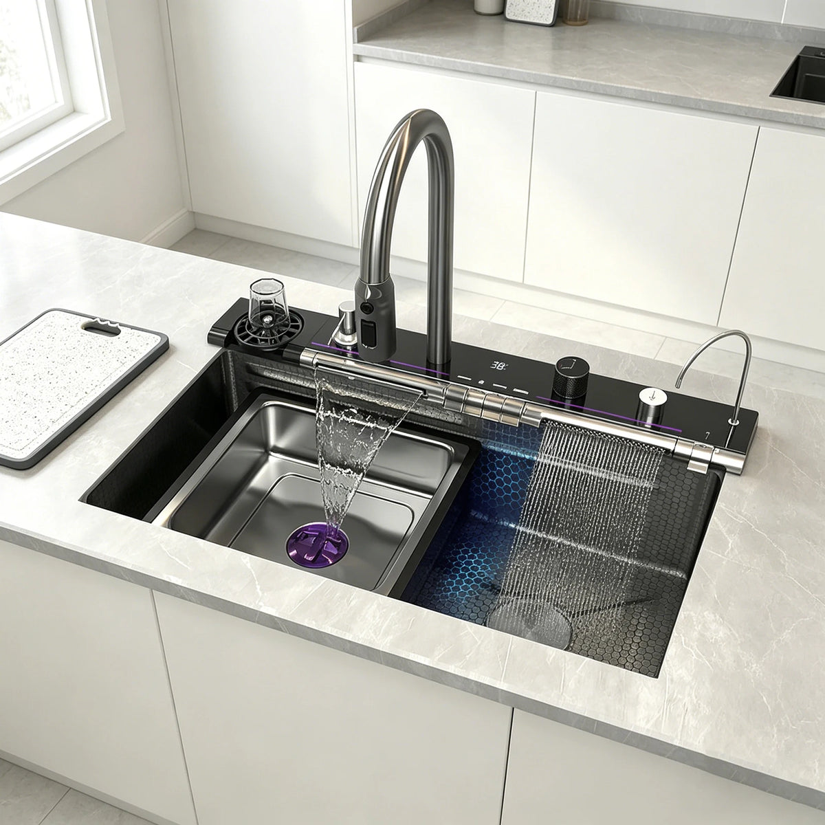 Stainless Steel Waterfall Sink Large Slot Integrated Sinks