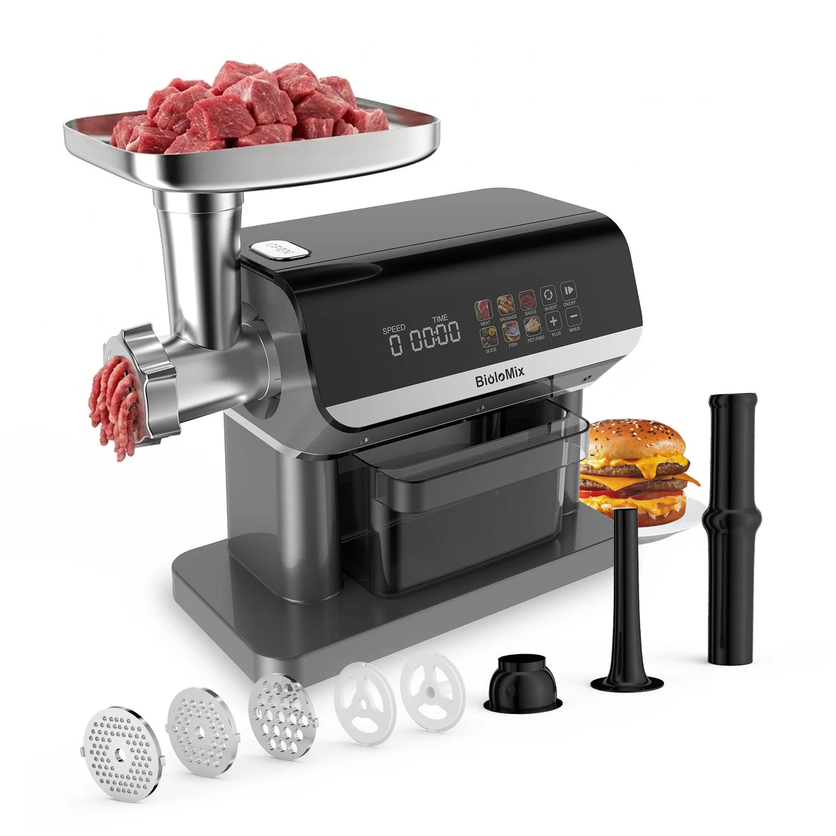 Biolomix 1600w Meat Grinder Touch Screen Presets Auto-Reverse