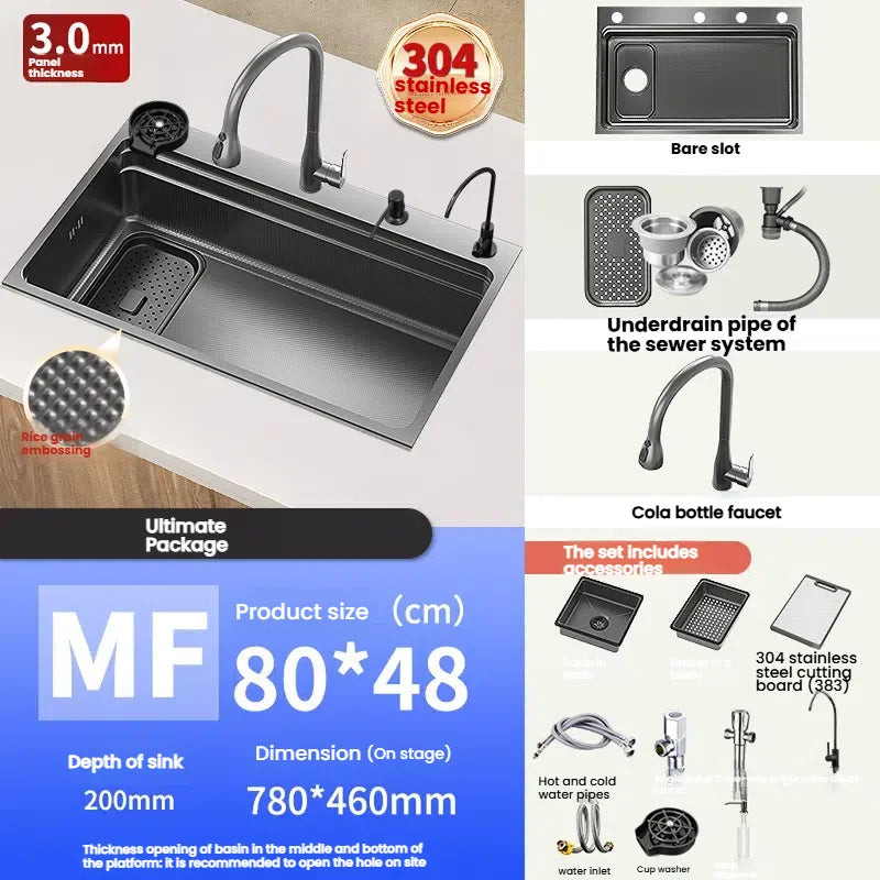 Stainless Steel Sink Gray Large Slot Wash Vegetables
