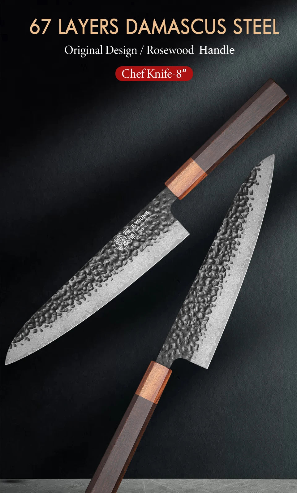 Young Japanese Handmade Chef Knife 67 Layer Damascus