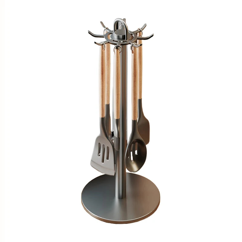 Utensil Stand Rotating Storage Hanger Hooks Countertop