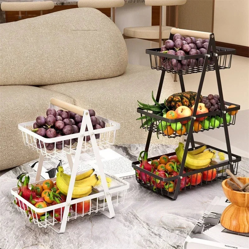 Tiers Countertop Fruit Basket Iron Art Organizer Fruits