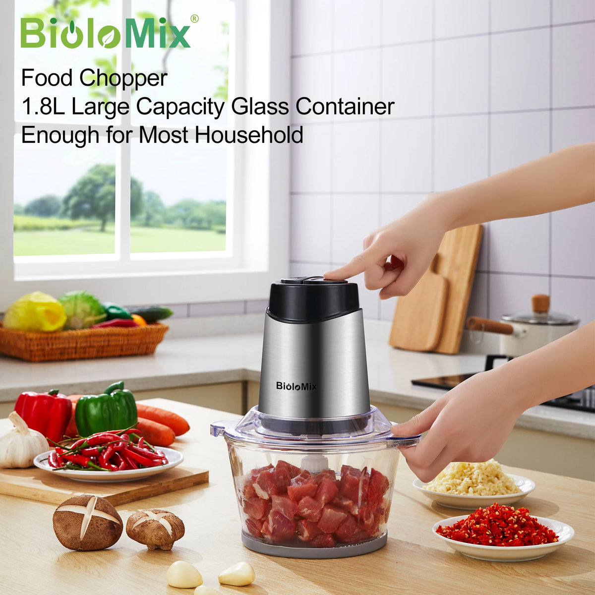 Biolomix 8l Glass Bowl Food Processor Chopper Two