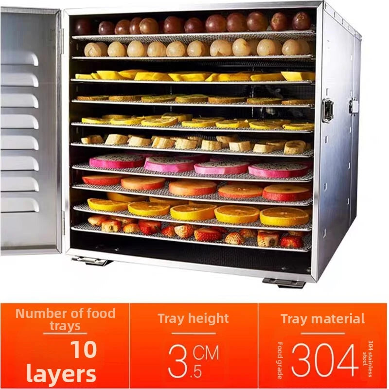 10-Tier Stainless Steel Food Dehydrator Dual Knobs 1000w