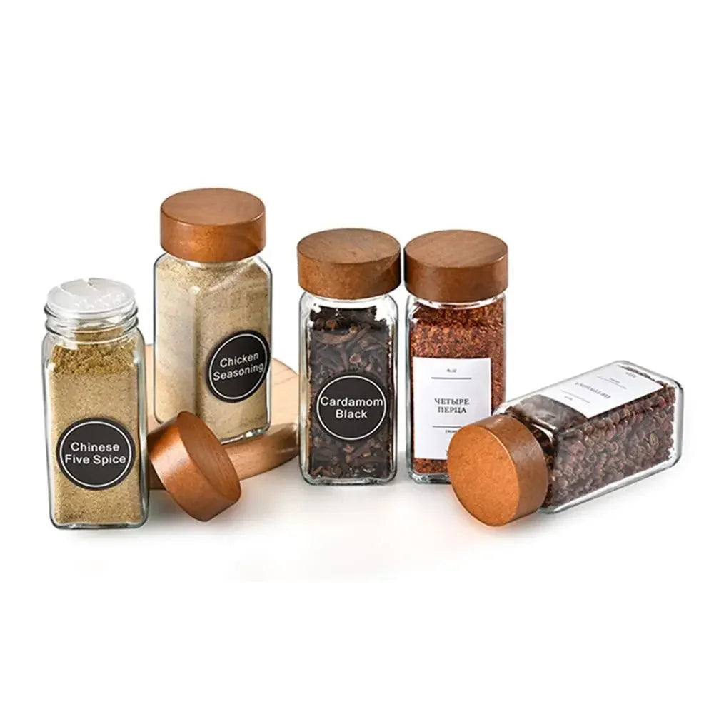 Square Spice Jars Wooden Lid Spice Jars Shaker