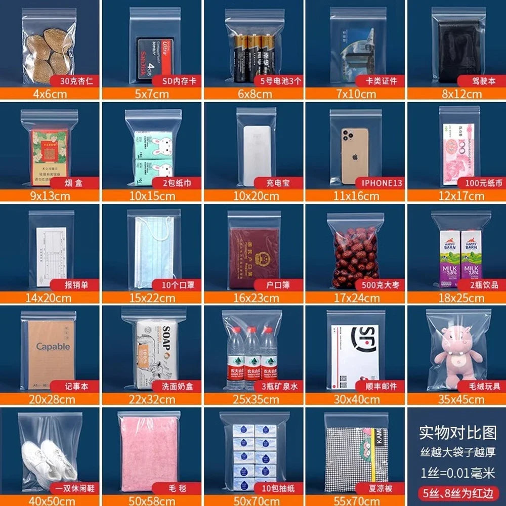 100-1000pcs Small Zip Lock Plastic Bags Clear Plastic