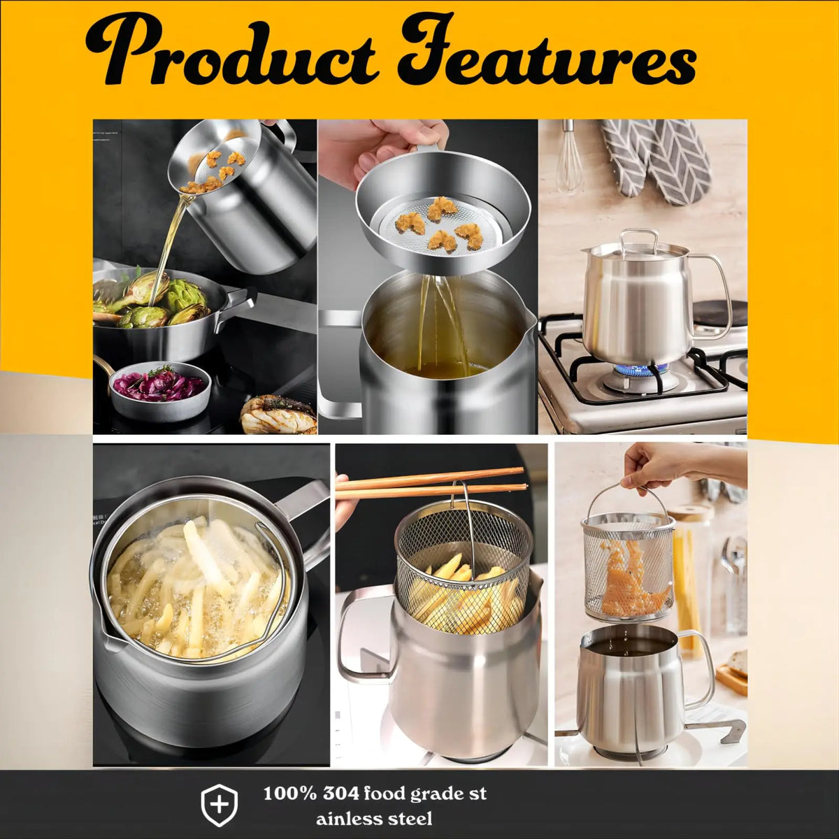 Deep Frying Pot 304 Stainless Steel Mini Deep