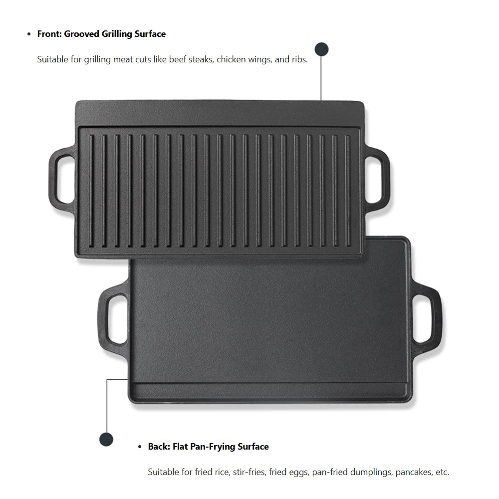 Cast Iron Reversible Grill Griddle Double Sided Grill