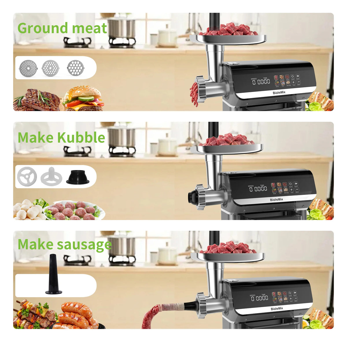 Biolomix 1600w Meat Grinder Touch Screen Presets Auto-Reverse