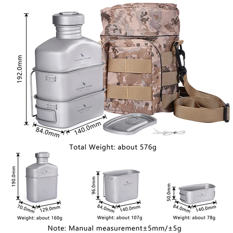 Boundless Voyage Cooking Titanium Military Canteen Bottle Outdoor