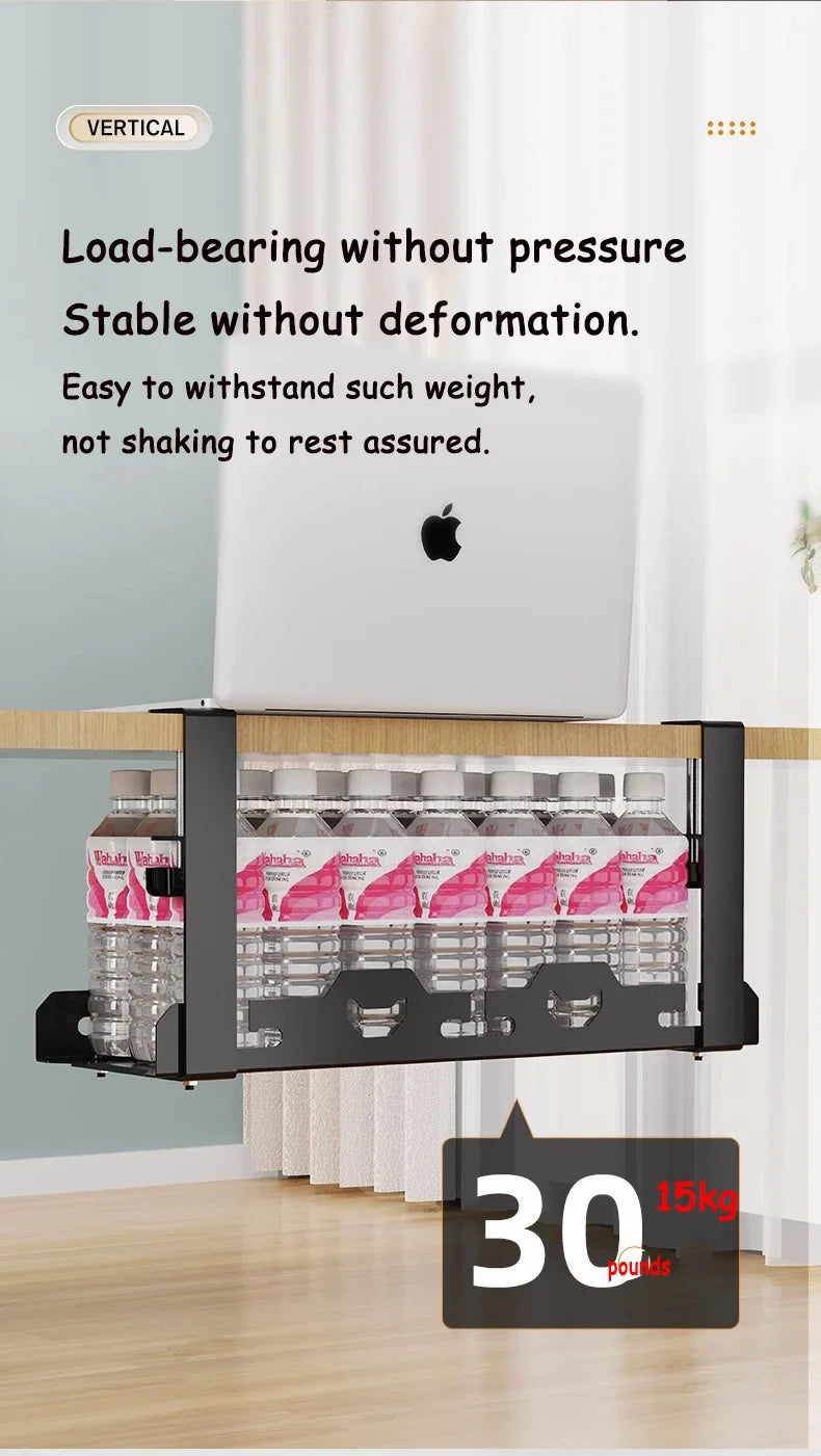 Telescopic Under Table Storage Rack Metal Cable Management