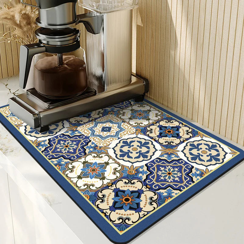 Retro Drying Mat Super-Absorbent Countertop Mat Tableware Drain