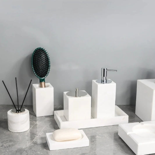 1pc White Natural Marble Bathroom Luxury Soap Dispenser