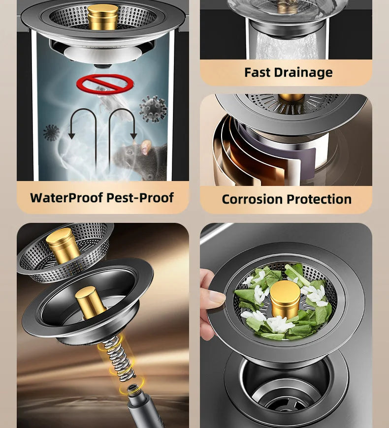 Universal Sink Strainer Stainless Steel Pop-Up Drain Plug