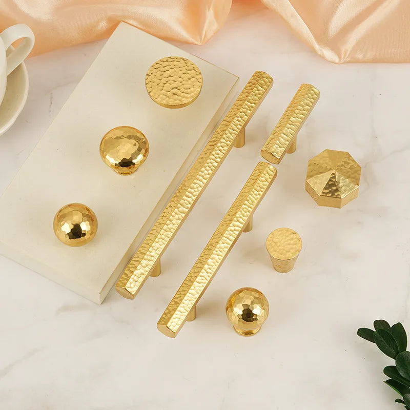 Solid Brass Wardrobe Handles Hammered Texture Handles Gold