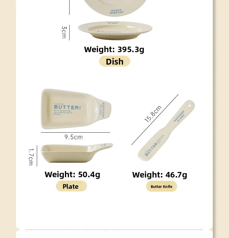 French Style Ceramic Breakfast Plate Butter Knife Dip
