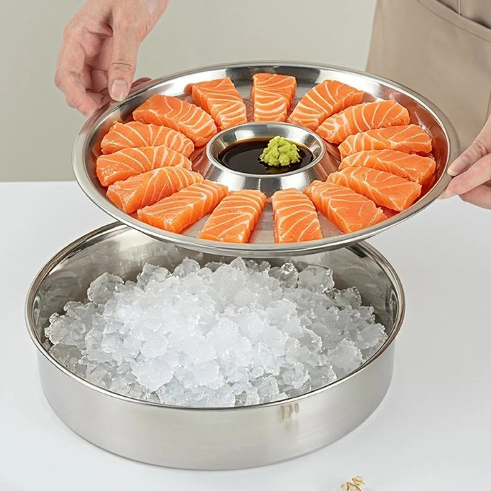 Stainless Steel Sashimi Ice Plate Round Dipping Dish