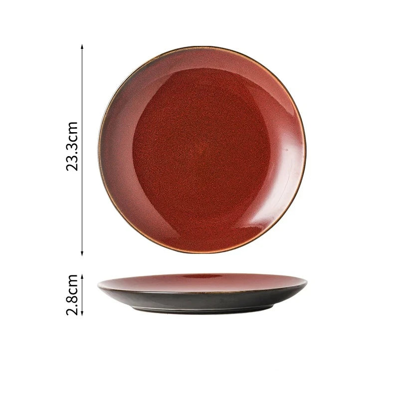 Ceramic Dinner Plate Creative Kiln Change Retro Shallow