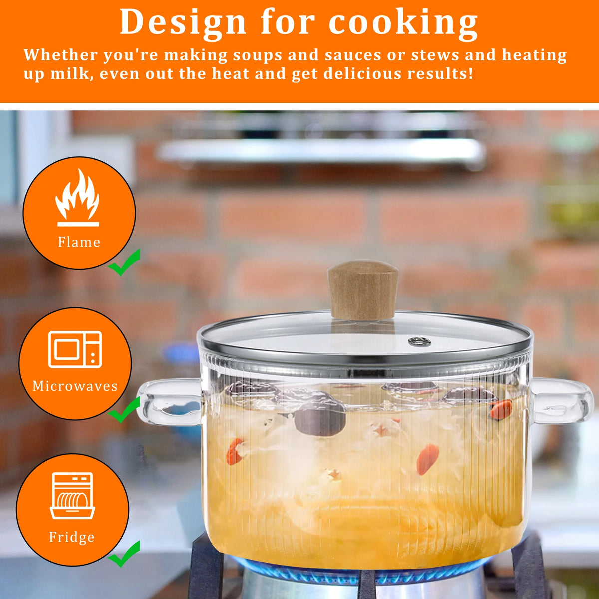 Glass Saucepan Clear Cooking Pot Lid 6l Heat