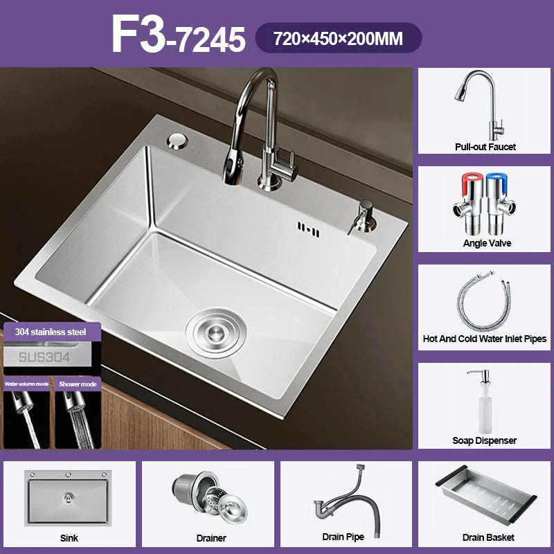 304 Stainless Steel Silver Sink Pull-Out Faucet Large