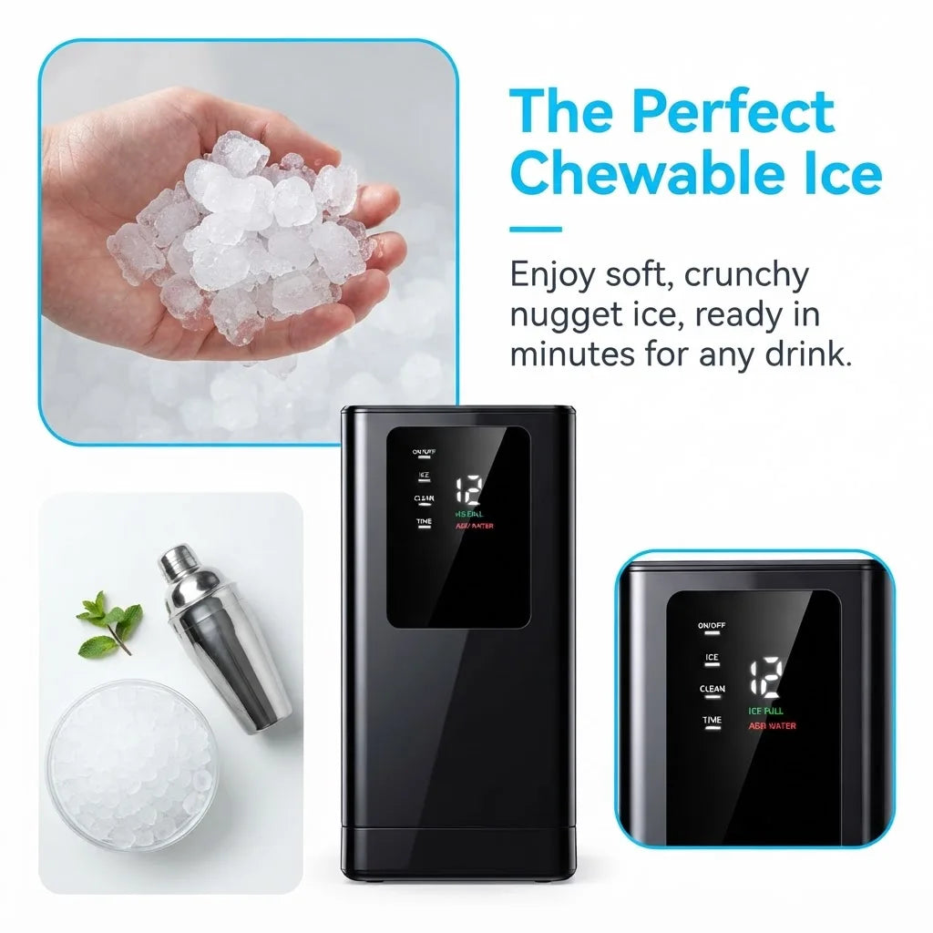 Silonn Countertop Nugget Ice Maker 40lbs/24h Fast 8m