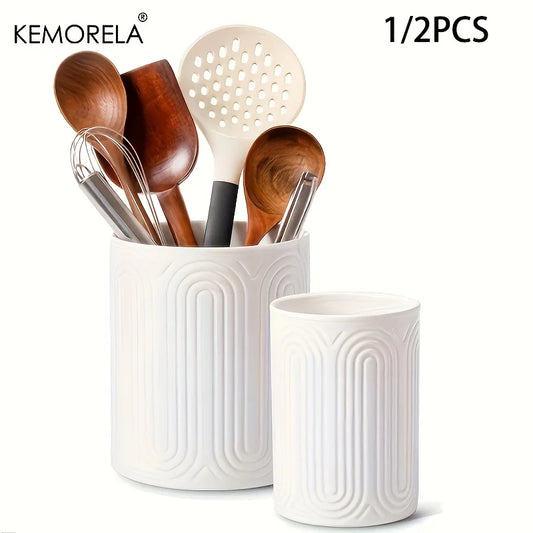 Ceramic Utensil Holder Organizer - Countertop Storage Jar