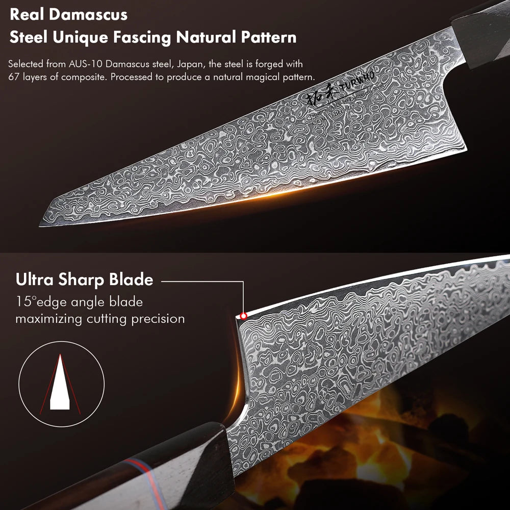 Turwho Honesuki Knife Damascus Steel Professional Chef Knives