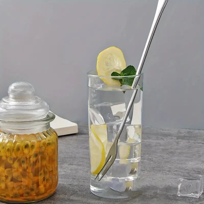 2pcs Stainless Steel Long Handle Pickle Fork Spoon