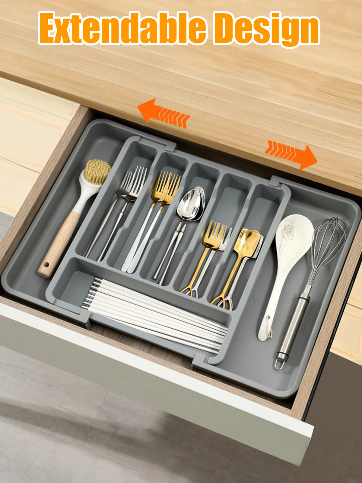 Expandable Drawer Organizer - Adjustable Retractable Cutlery