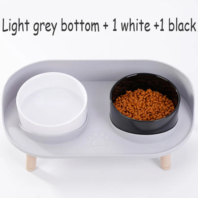 Cat Double Bowl Safety Wood Stand Silicone Mat