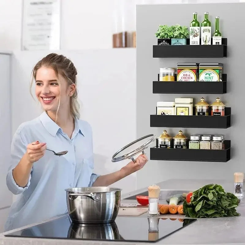 Magnetic Fridge Shelf Spice Rack Black Iron Refrigerator