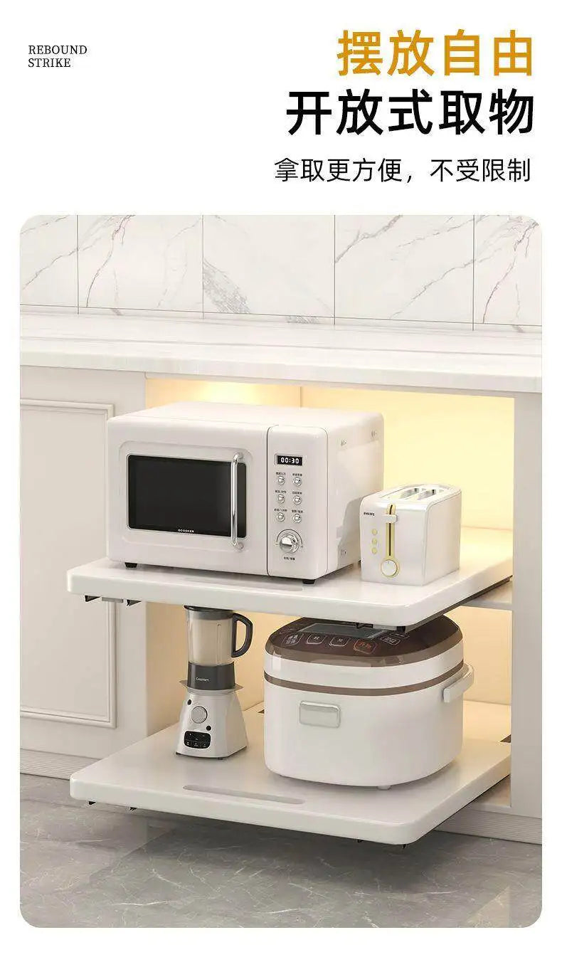 Solid Wood Pull-Out Tray Slide-Out Rack Microwave Rice