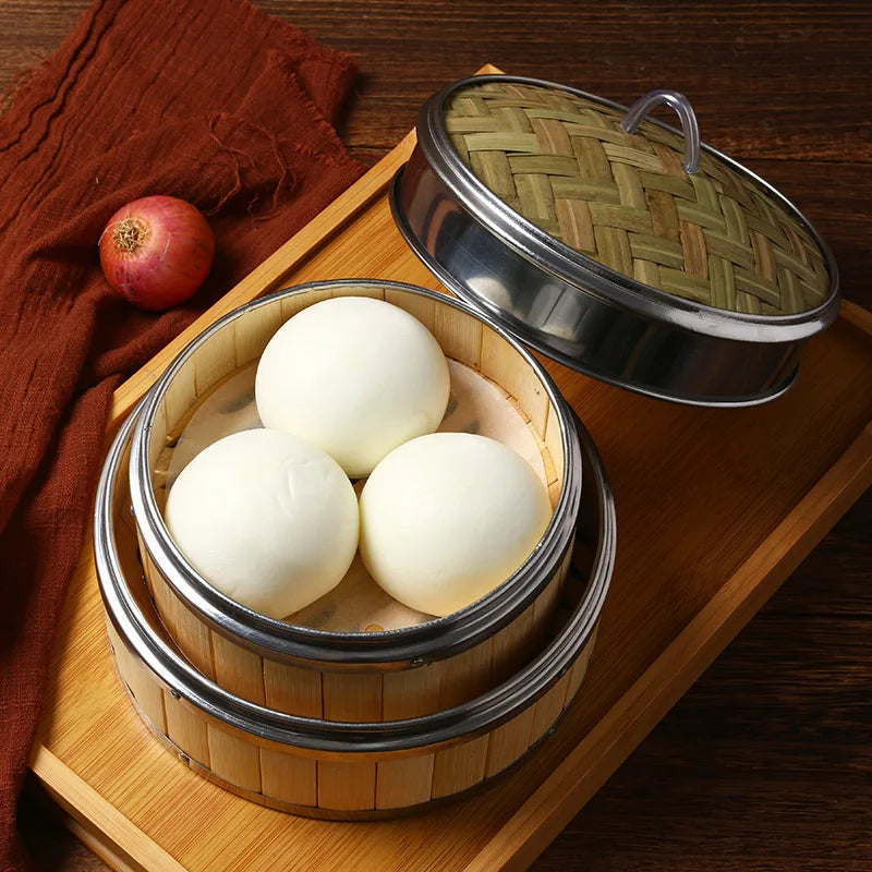 Reusable Round Bamboo Steamer Cover Dumplings Steaming Grid