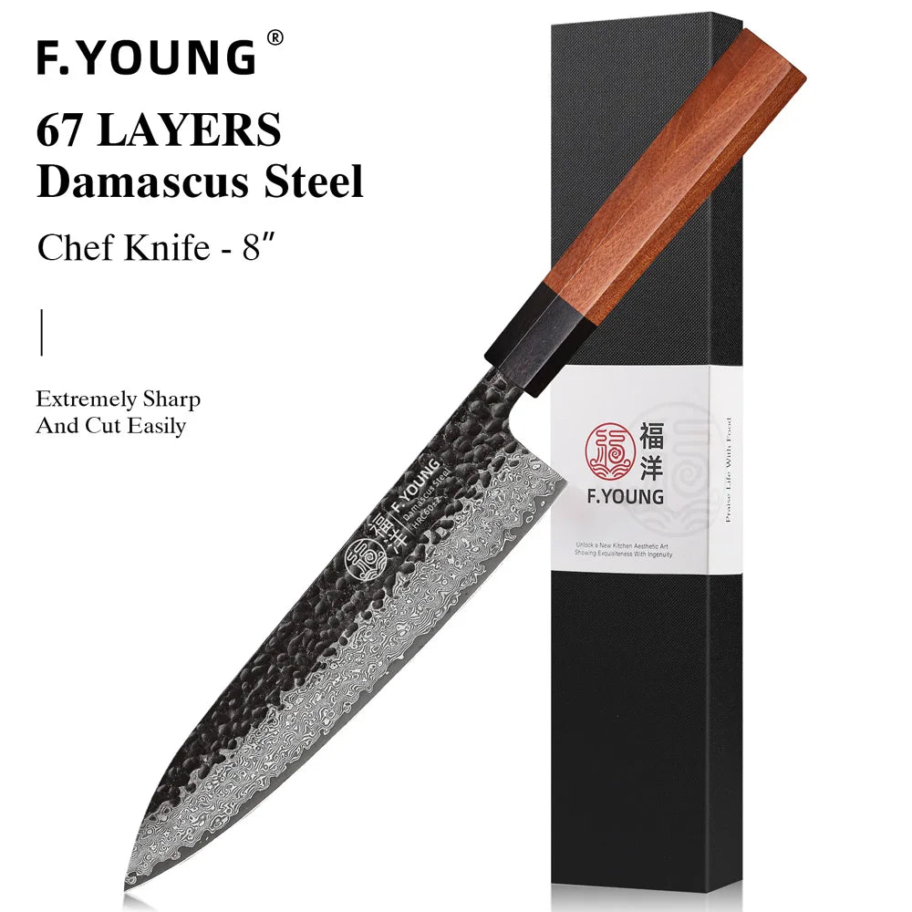 Young Japanese Hand Forged Chef Knife Damascus Steel