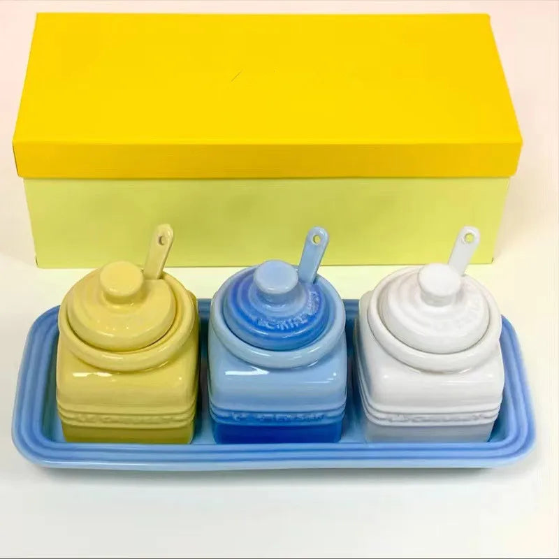 3pcs Ceramic Spice Container Storing Salt Sugar Pepper