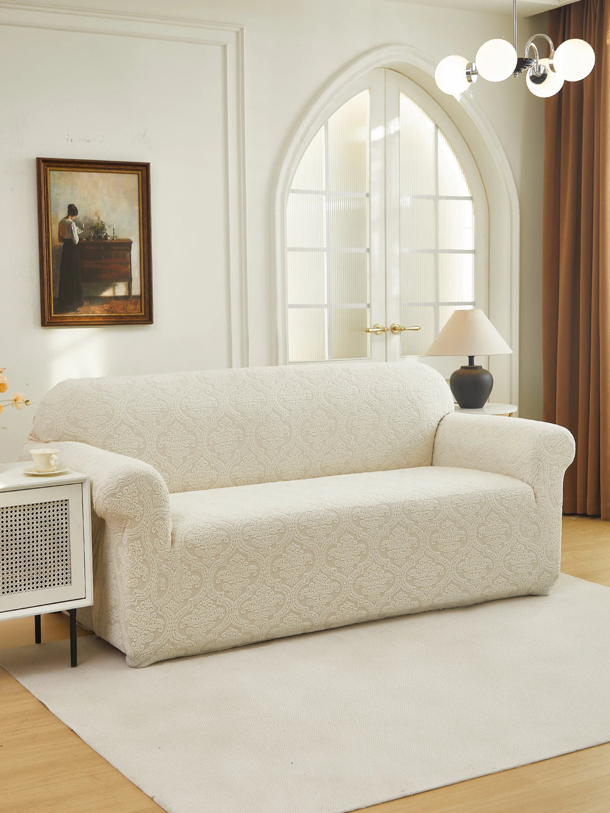 Polar Fleece Jacquard Sofa Cover Royal Floral Pattern