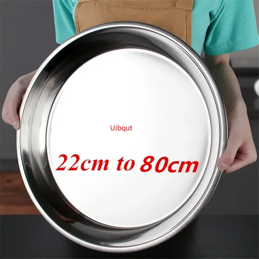 Large Stainless Steel Thick Flat Round Dish Tray