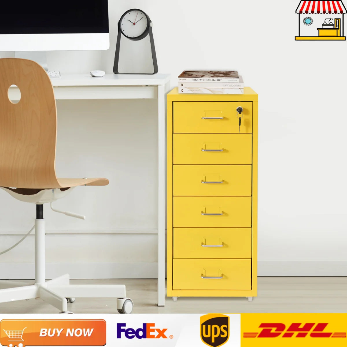 Lockable Rolling Metal File Cabinet 6-Drawer Office Document